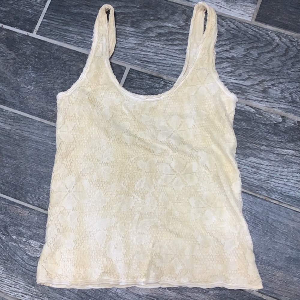 Free People crème & Ivory tie Dye Lace Oberlay Fully Lined Tank Top. Size S